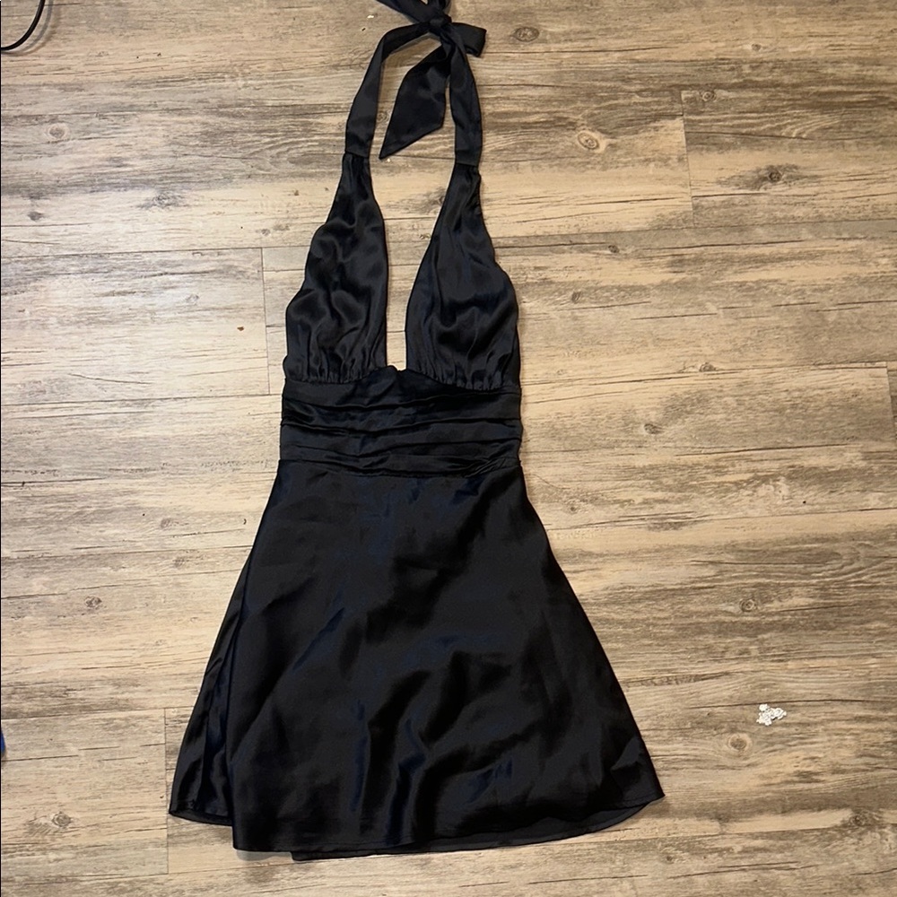 Hollister Black Satin Halter Dress Sz Small Bow Back